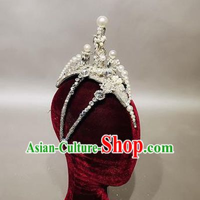 Top Stage Show Argent Royal Crown Headdress Handmade Catwalks Hair Accessories for Women