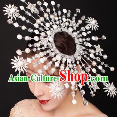 Top Stage Show Deluxe Diamante Royal Crown Headdress Handmade Catwalks Hair Accessories for Women