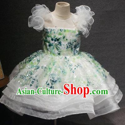Top Grade Children Birthday White Veil Bubble Short Dress Catwalks Stage Show Princess Costume for Kids