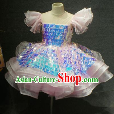 Top Grade Children Birthday Pink Short Full Dress Catwalks Stage Show Princess Costume for Kids