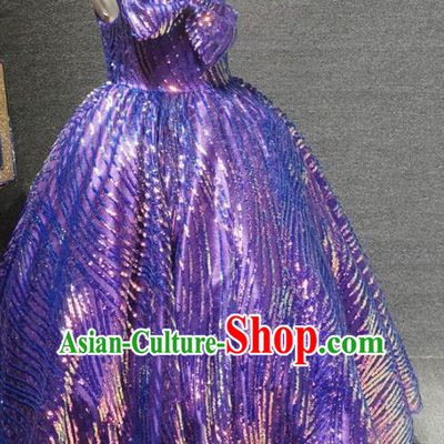 Top Grade Children Birthday Purple Full Dress Catwalks Stage Show Princess Costume for Kids