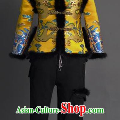 Traditional Chinese Children Classical Dance Golden Tang Suit Compere Stage Performance Costume for Kids