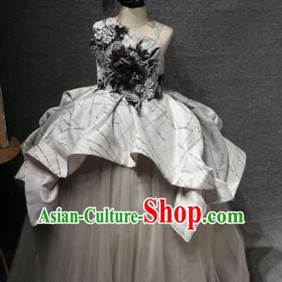 Top Children Day Dance Performance Light Grey Full Dress Catwalks Stage Show Birthday Costume for Kids