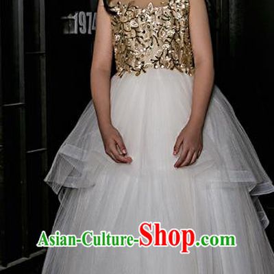 Top Children Flowers Fairy White Veil Full Dress Compere Catwalks Stage Show Dance Costume for Kids