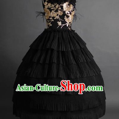 Top Children Fairy Princess Black Veil Full Dress Compere Catwalks Stage Show Dance Costume for Kids