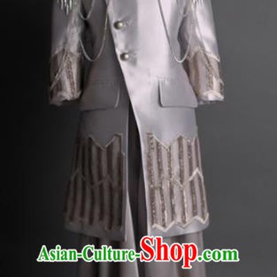 Traditional Chinese Children Grey Tang Suit Compere Classical Dance Stage Performance Costume for Kids