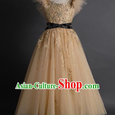 Top Children Fairy Princess Apricot Veil Full Dress Compere Catwalks Stage Show Dance Costume for Kids