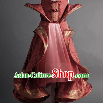 Traditional Chinese Catwalks Red Tang Suit Dress Compere Stage Performance Costume for Kids
