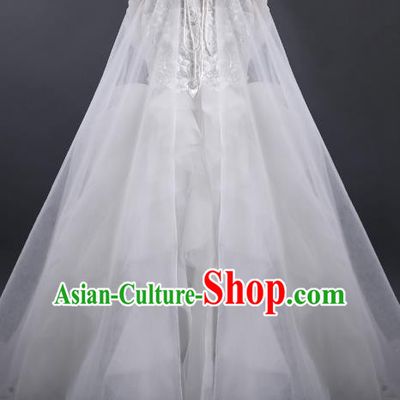 Top Children Fairy Princess White Veil Full Dress Compere Catwalks Stage Show Dance Costume for Kids
