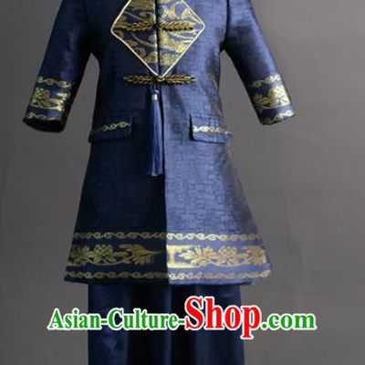 Traditional Chinese Children Navy Tang Suit Compere Classical Dance Stage Performance Costume for Kids