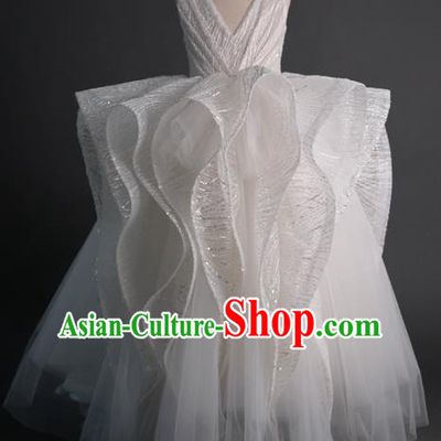 Top Children Flowers Fairy White Veil Trailing Full Dress Compere Catwalks Stage Show Dance Costume for Kids