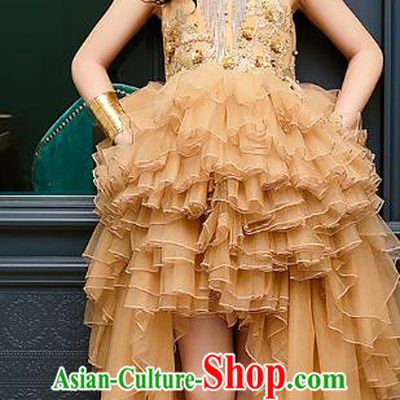 Top Children Flowers Fairy Brown Veil Full Dress Compere Catwalks Stage Show Dance Costume for Kids