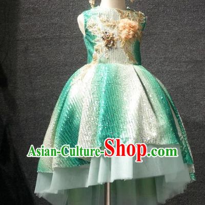 Top Kindergarten Children Day Green Dress Catwalks Stage Show Birthday Costume for Kids
