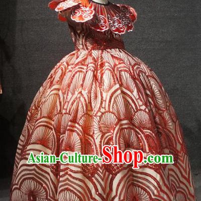 Traditional Chinese Catwalks Performance Red Dress Compere Stage Show Costume for Kids