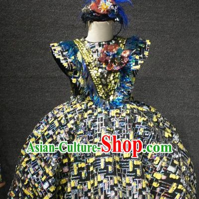 Top Grade Children Day Performance Black Short Dress Catwalks Stage Show Birthday Costume for Kids