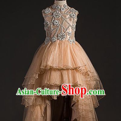 Top Children Fairy Princess Pink Full Dress Compere Catwalks Stage Show Dance Costume for Kids
