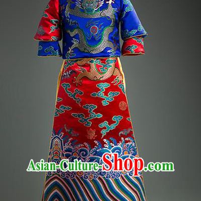 Traditional Chinese Qing Dynasty Princess Red Dress Compere Stage Performance Costume for Kids