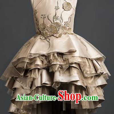 Traditional Chinese Classical Dance Apricot Qipao Dress Compere Stage Performance Costume for Kids