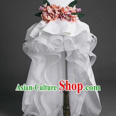 Top Children Modern Dance White Trailing Dress Compere Catwalks Stage Show Costume for Kids
