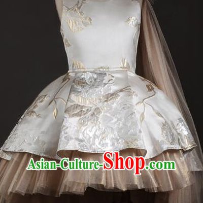 Top Children Modern Dance Beige Short Dress Compere Catwalks Stage Show Costume for Kids