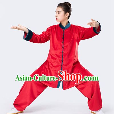 Traditional Chinese Tai Chi Red Velvet Outfits Martial Arts Stage Performance Costumes for Women
