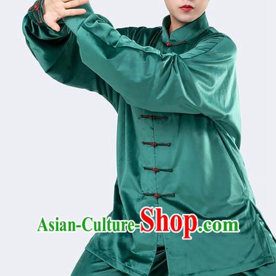 Traditional Chinese Tai Chi Competition Green Velvet Outfits Martial Arts Stage Performance Costumes for Women