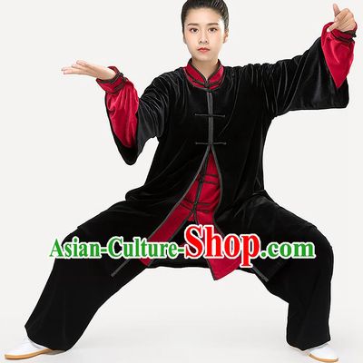 Traditional Chinese Tai Chi Competition Black Pleuche Outfits Martial Arts Stage Performance Costumes for Women