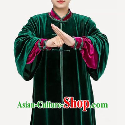 Traditional Chinese Tai Chi Competition Green Pleuche Outfits Martial Arts Stage Performance Costumes for Women
