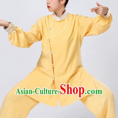 Top Tai Chi Kung Fu Yellow Outfits Chinese Traditional Martial Arts Competition Costumes for Women