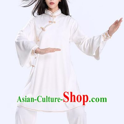 Top Tai Chi Kung Fu Competition White Outfits Chinese Traditional Martial Arts Costumes for Women