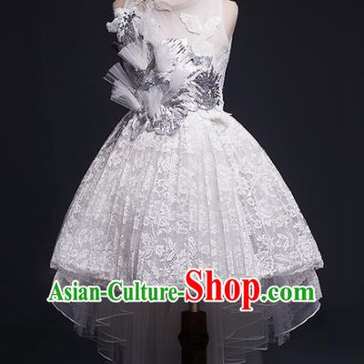 Top Children Cosplay Princess White Lace Short Dress Compere Catwalks Stage Show Dance Costume for Kids