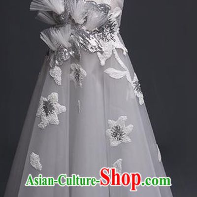 Top Children Cosplay Princess Grey Veil Long Dress Compere Catwalks Stage Show Dance Costume for Kids