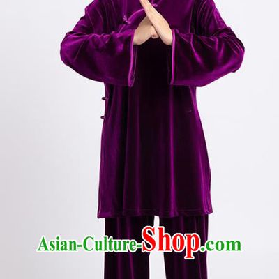 Top Tai Chi Kung Fu Competition Purple Pleuche Outfits Chinese Traditional Martial Arts Costumes for Women