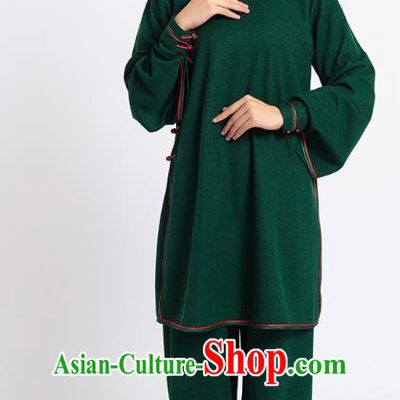 Top Chinese Tai Chi Kung Fu Deep Green Outfits Traditional Martial Arts Competition Costumes for Women
