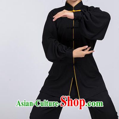 Top Chinese Tai Chi Chuan Training Black Outfits Traditional Kung Fu Martial Arts Competition Costumes for Women