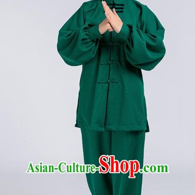 Top Chinese Tai Chi Chuan Training Green Outfits Traditional Kung Fu Martial Arts Competition Costumes for Women