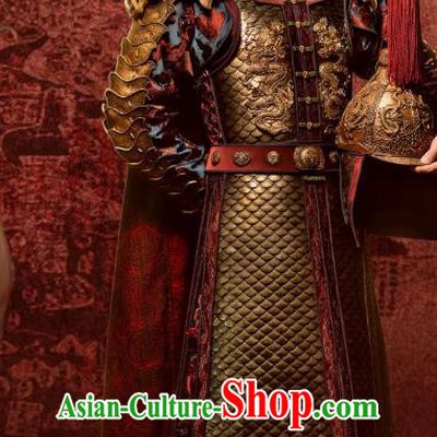 Chinese Ancient Drama Ming Dynasty Xuande Emperor Zhu Zhanji Helmet and Body Armour Complete Set