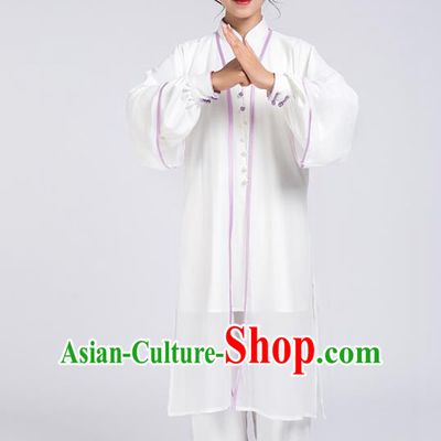 Top Chinese Martial Arts Lilac Edge Outfits Traditional Tai Chi Kung Fu Training Costumes for Women