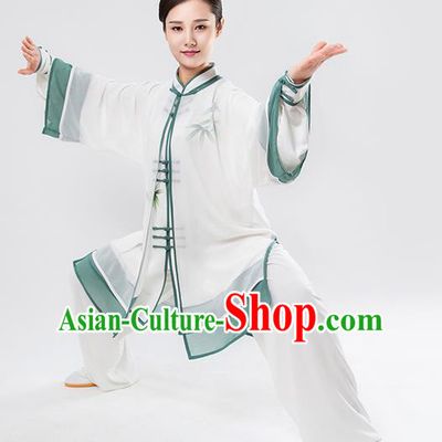 Top Chinese Martial Arts Printing Bamboo Green Outfits Traditional Tai Chi Kung Fu Training Costumes for Women