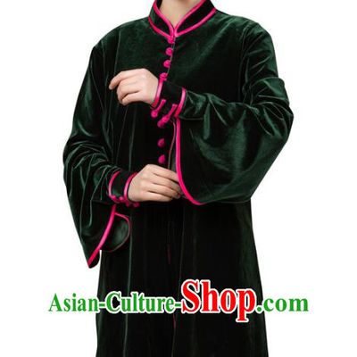 Top Chinese Martial Arts Atrovirens Pleuche Outfits Traditional Tai Chi Kung Fu Training Costumes for Women