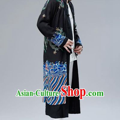 Top Chinese Tang Suit Printing Dragon Black Gown Traditional Republic of China Kung Fu Overcoat Costumes for Men