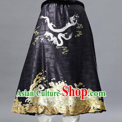 Top Chinese Tang Suit Printing Dragon Black Cloak Traditional Tai Chi Kung Fu Cape Costume for Men