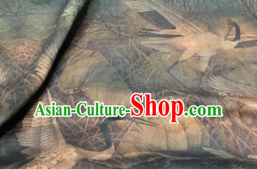 Chinese Traditional Crane Design Pattern Deep Green Silk Fabric Cheongsam Gambiered Guangdong Gauze Drapery Chinese Traditional Crane Design Pattern Deep Green Silk Fabric Cheongsam Gambiered Guangdong Gauze Drapery