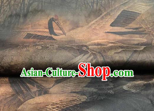 Chinese Traditional Crane Design Pattern Deep Green Silk Fabric Cheongsam Gambiered Guangdong Gauze Drapery Chinese Traditional Crane Design Pattern Deep Green Silk Fabric Cheongsam Gambiered Guangdong Gauze Drapery