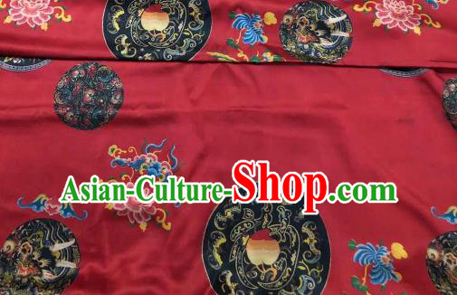 Chinese Traditional Peach Peony Design Pattern Red Silk Fabric Cheongsam Gambiered Guangdong Gauze Drapery Chinese Traditional Peach Peony Design Pattern Red Silk Fabric Cheongsam Gambiered Guangdong Gauze Drapery