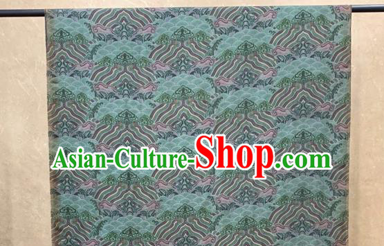 Chinese Traditional Wave Design Pattern Green Silk Fabric Cheongsam Gambiered Guangdong Gauze Drapery Chinese Traditional Wave Design Pattern Green Silk Fabric Cheongsam Gambiered Guangdong Gauze Drapery