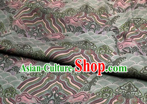 Chinese Traditional Wave Design Pattern Green Silk Fabric Cheongsam Gambiered Guangdong Gauze Drapery Chinese Traditional Wave Design Pattern Green Silk Fabric Cheongsam Gambiered Guangdong Gauze Drapery