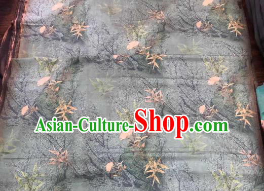 Chinese Traditional Bamboo Leaf Design Pattern Grey Silk Fabric Cheongsam Gambiered Guangdong Gauze Drapery Chinese Traditional Bamboo Leaf Design Pattern Grey Silk Fabric Cheongsam Gambiered Guangdong Gauze Drapery