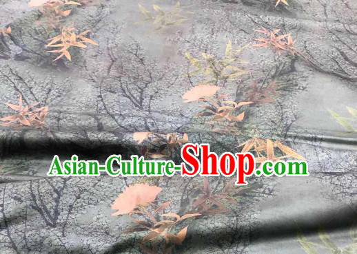 Chinese Traditional Bamboo Leaf Design Pattern Grey Silk Fabric Cheongsam Gambiered Guangdong Gauze Drapery Chinese Traditional Bamboo Leaf Design Pattern Grey Silk Fabric Cheongsam Gambiered Guangdong Gauze Drapery