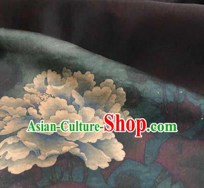 Chinese Traditional Peony Design Pattern Atrovirens Silk Fabric Cheongsam Gambiered Guangdong Gauze Drapery Chinese Traditional Peony Design Pattern Atrovirens Silk Fabric Cheongsam Gambiered Guangdong Gauze Drapery